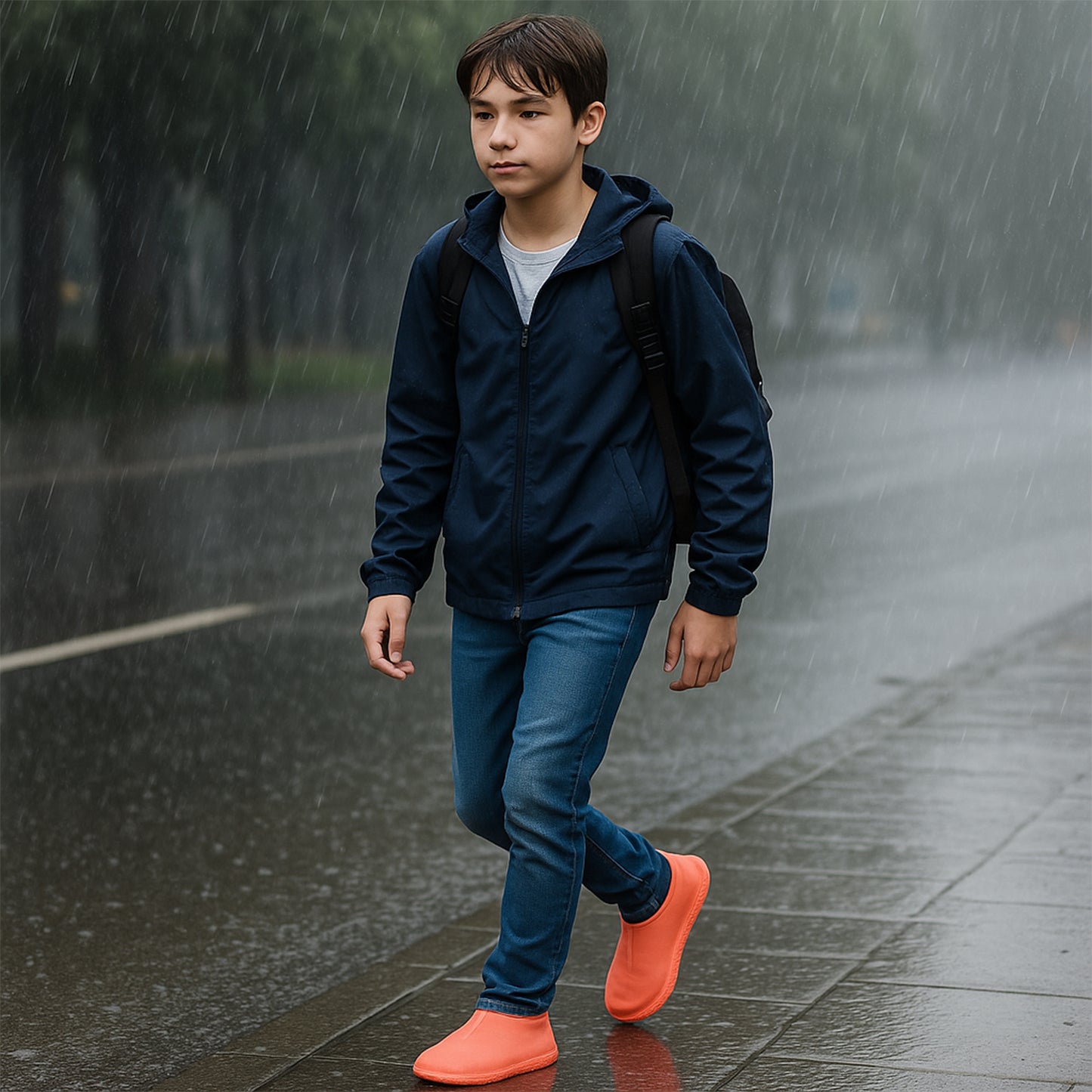 Orange Non-slip Silicone Rain Reusable Anti Skid Waterproof Fordable Boot Shoe Cover (1 Pair) - Happy Price - Image 5