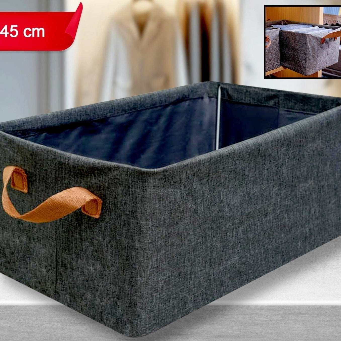 Foldable Storage Box With Lid And Handles Cotton And Linen Storage Bins And Baskets Organizer For Nursery Closet Bedroom Home (45 Cm) - Happy Price - Image 1