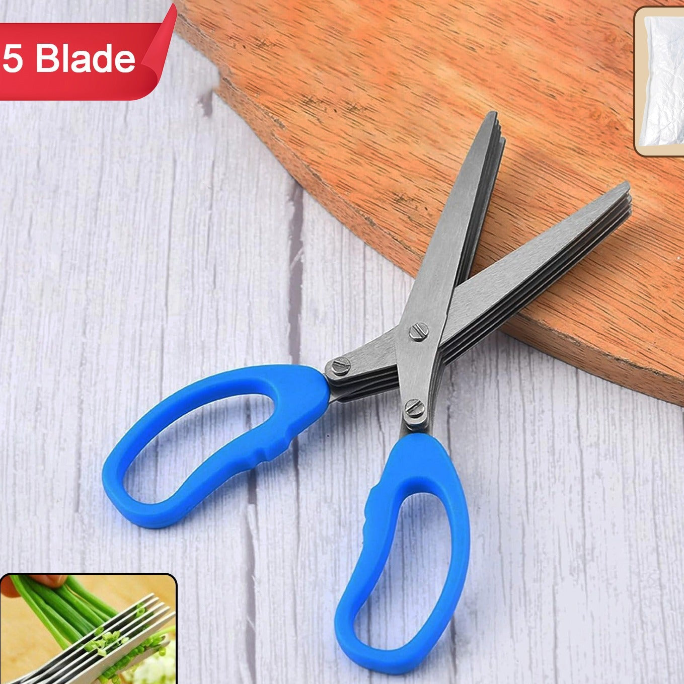 5-Blade Stainless Steel Herb Scissors for Kitchen Use - Happy Price - Image 1