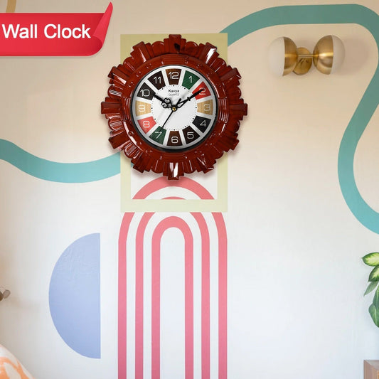 Wooden Look Designer Wall Clock Plastic Decorative Latest Wall Clock Battery Operated Round Easy To Read For Roomhomekitchenbedroomofficeschool - Happy Price - Image 1
