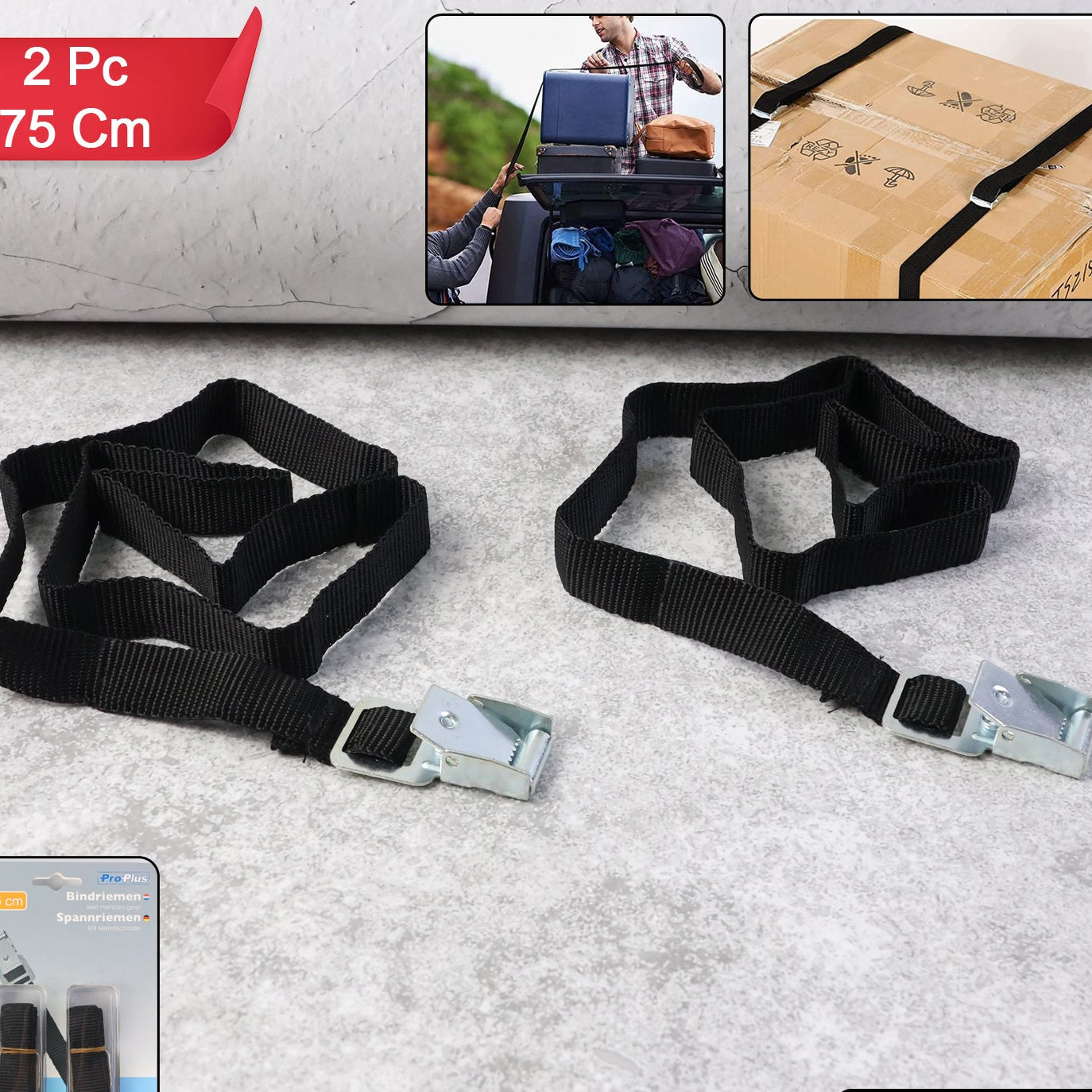 2 Pcs Luggage Securing Straps - 75 cm Adjustable Cargo Belts with Metal Buckles - Happy Price - Image 1