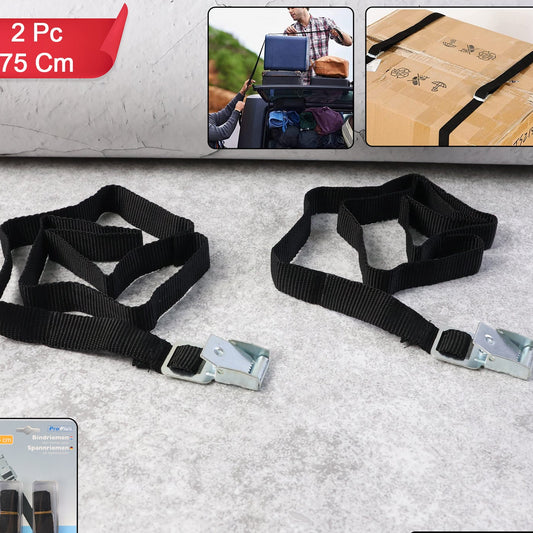 2 Pcs Luggage Securing Straps - 75 cm Adjustable Cargo Belts with Metal Buckles - Happy Price - Image 1