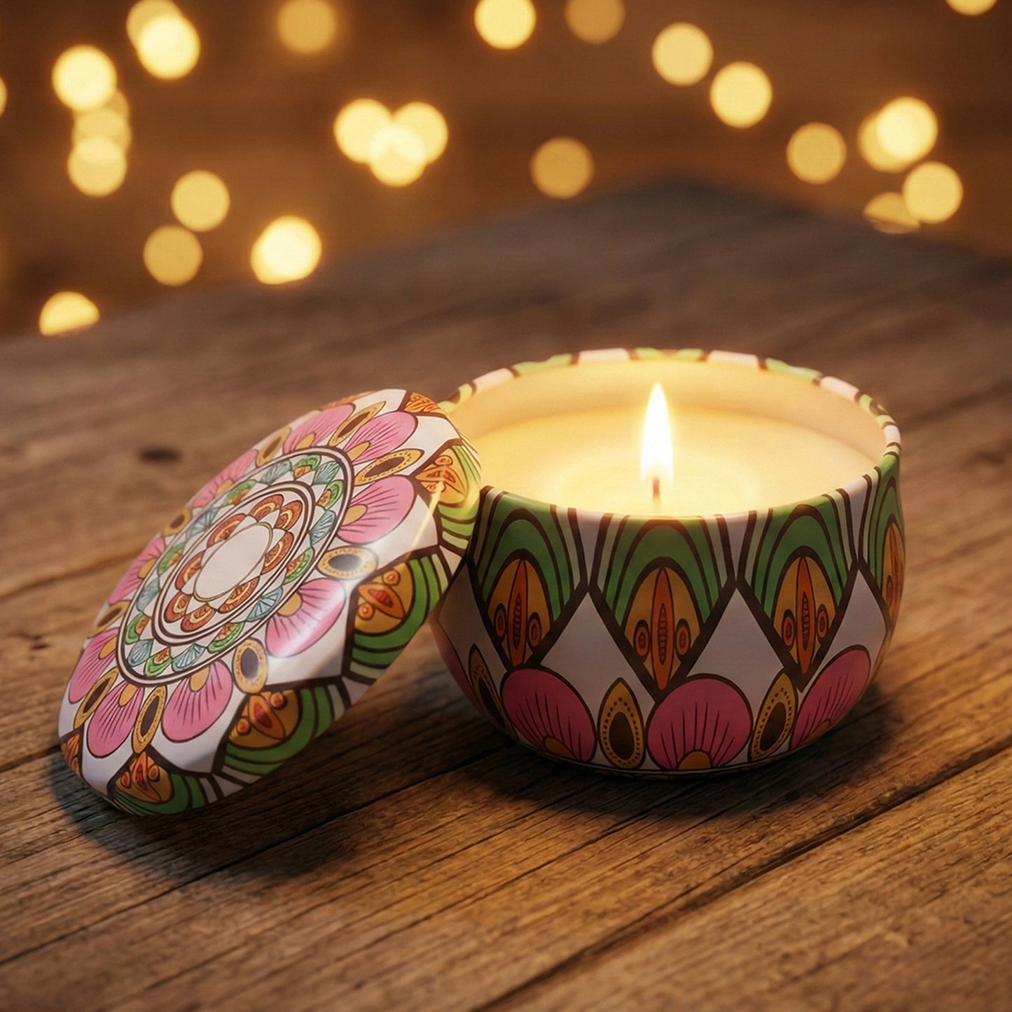 Decorative Mandala Metal Candle Jar with Lid (1 Pc) - Reusable Tin for DIY Crafts & Home Decor - Happy Price - Image 4