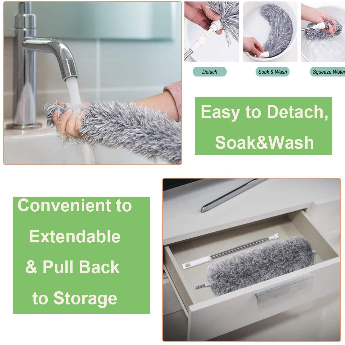 Microfiber Dusters For Cleaning Telescoping Feather Duster With 100 Inches Extendable Handle Pole Dusting Cleaning Tools For Cleaning High Ceiling Ceiling Fan Blinds Cobwebs Furniture Cars - Happy Price - Image 4