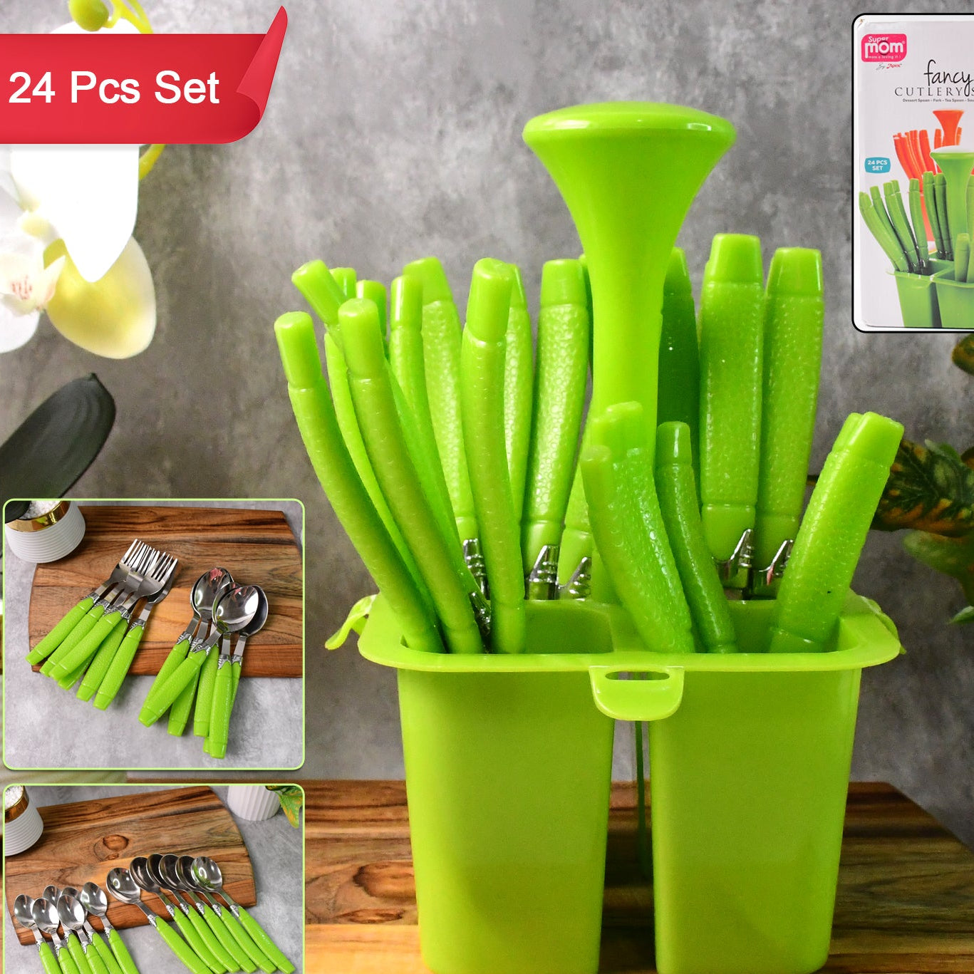24 Piece Stainless Steel Cutlery Set with Organizer Holder - Happy Price - Image 1
