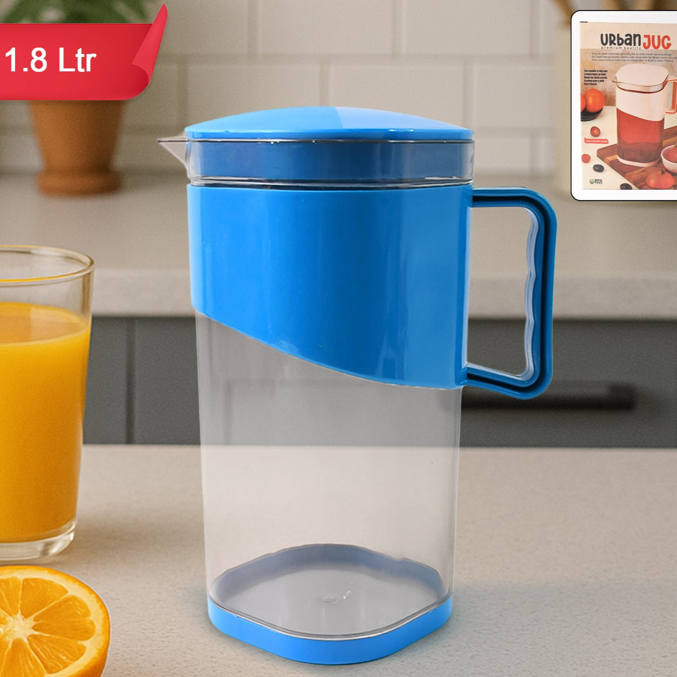 Urban Jug 1.8 Litre  Bpa-free Plastic Water  Juice Jug With Lid And Handle - Happy Price - Image 1