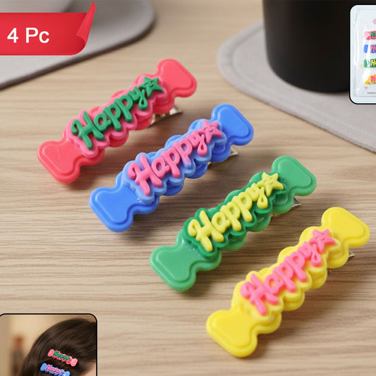 Cute Happy Bone Shape Snap Hair Clips Set - 4 Pieces for Girls - Happy Price - Image 1
