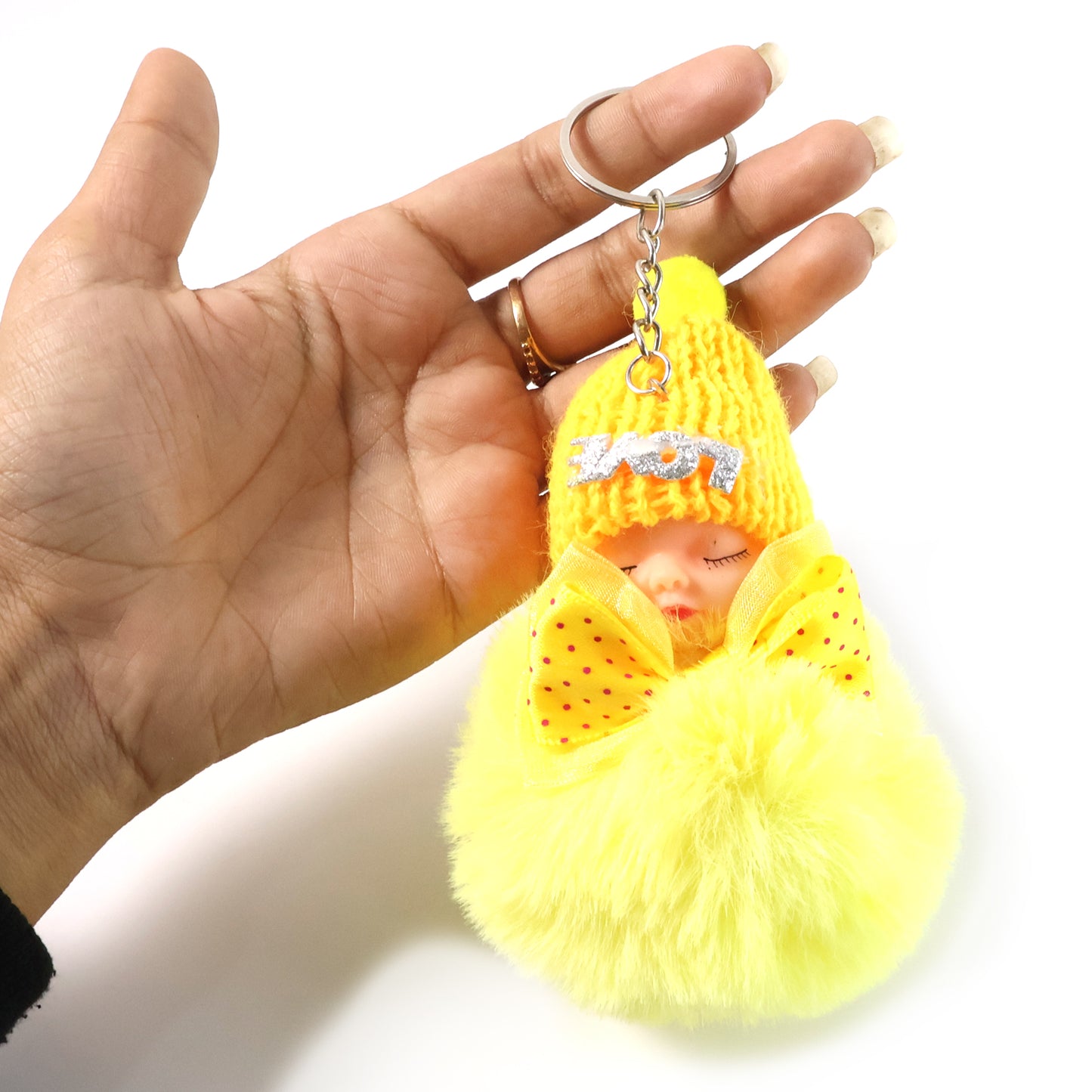 Cute Sleeping Doll Plush Keychain with Soft Fur Ball - 1 Pc - Happy Price - Image 4