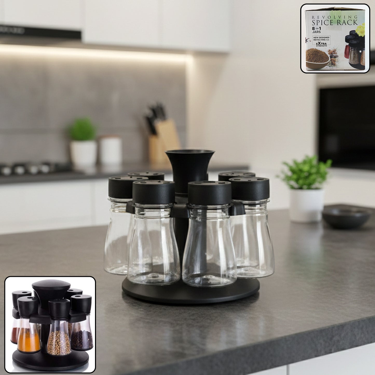 8 Jar Revolving Spice Rack Organizer with Rotating Stand for Kitchen - Happy Price - Image 2