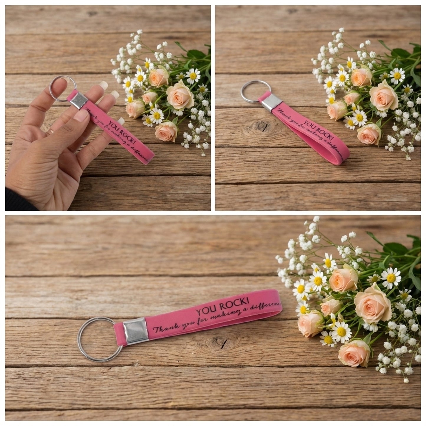 Motivational Silicone Wrist Strap Keychain with Metal Ring - 1 Pc Mix Color - Happy Price - Image 3