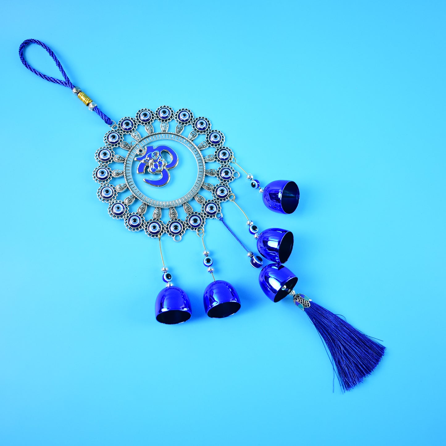 Decorative OM Evil Eye Wind Chime with Blue Bells - 1 Pc - Happy Price - Image 6