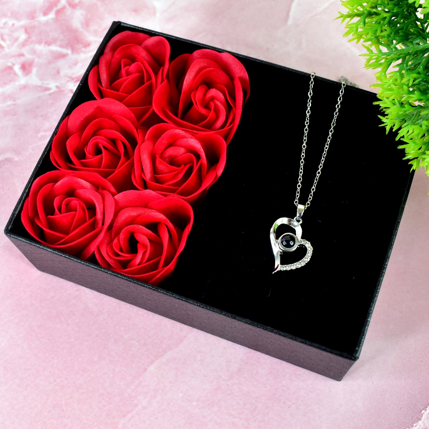 Rose Flower Gift Box Handmade Eternal Rose With I Love You Necklace Valentines Day - Happy Price - Image 3