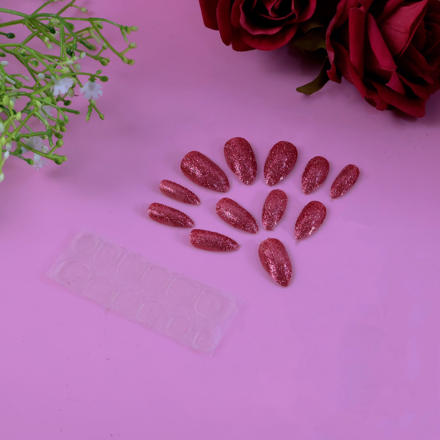 Glitter Press-On False Nails - 1 Set / 12 Pcs Artificial Nail Tips - Happy Price - Image 3