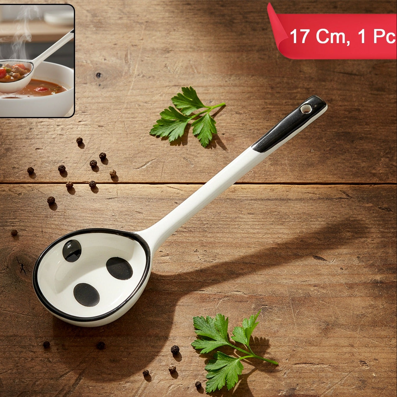 17 cm Heat-Resistant Polycarbonate Soup Ladle with Non-Slip Handle - 1 Pc - Happy Price - Image 1