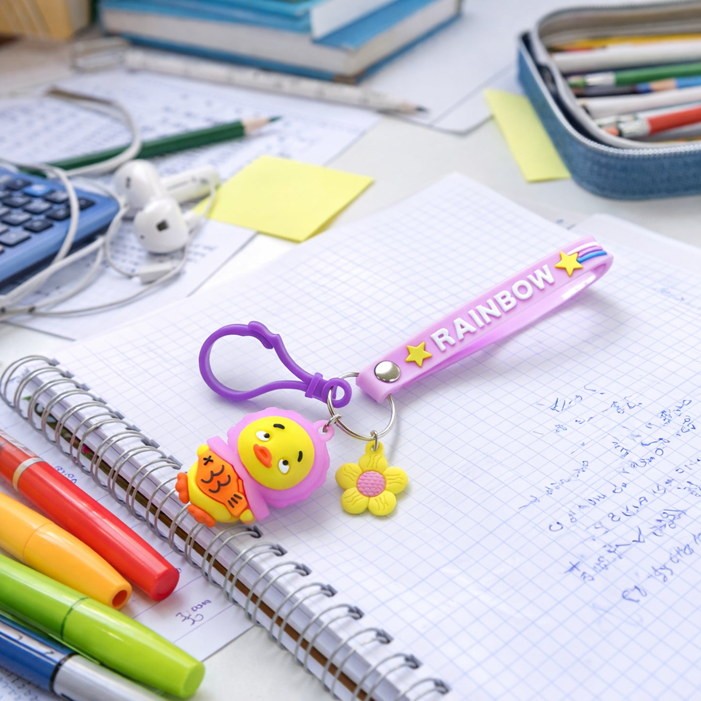 Cartoon Duck Keychain with Rainbow Strap - Silicone Bag Charm (1 Pc) - Happy Price - Image 2