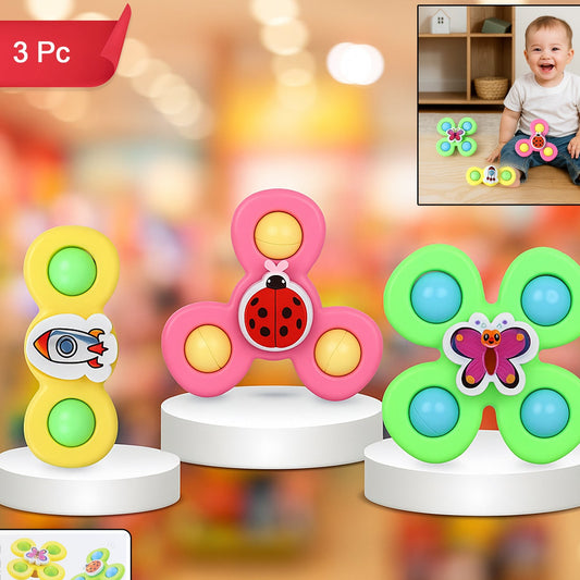 3 Pc Baby Spinner Toy Set with Suction Cups for Sensory Play - Happy Price - Image 1