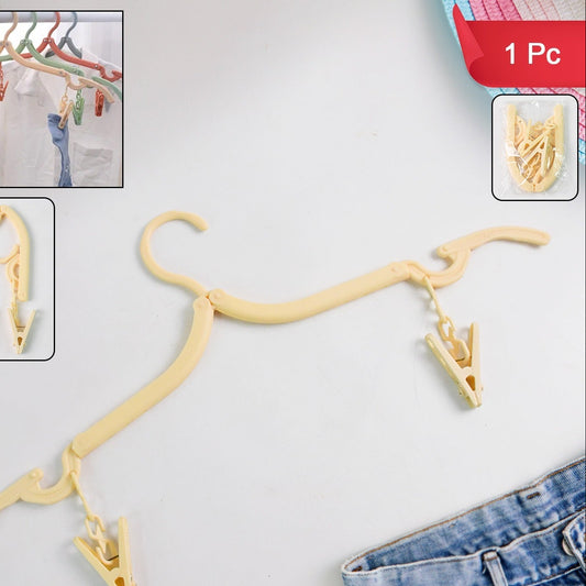 Foldable Clothes Hanger with 2 Clips (1 Pc) - Travel & Home Use - Happy Price - Image 1