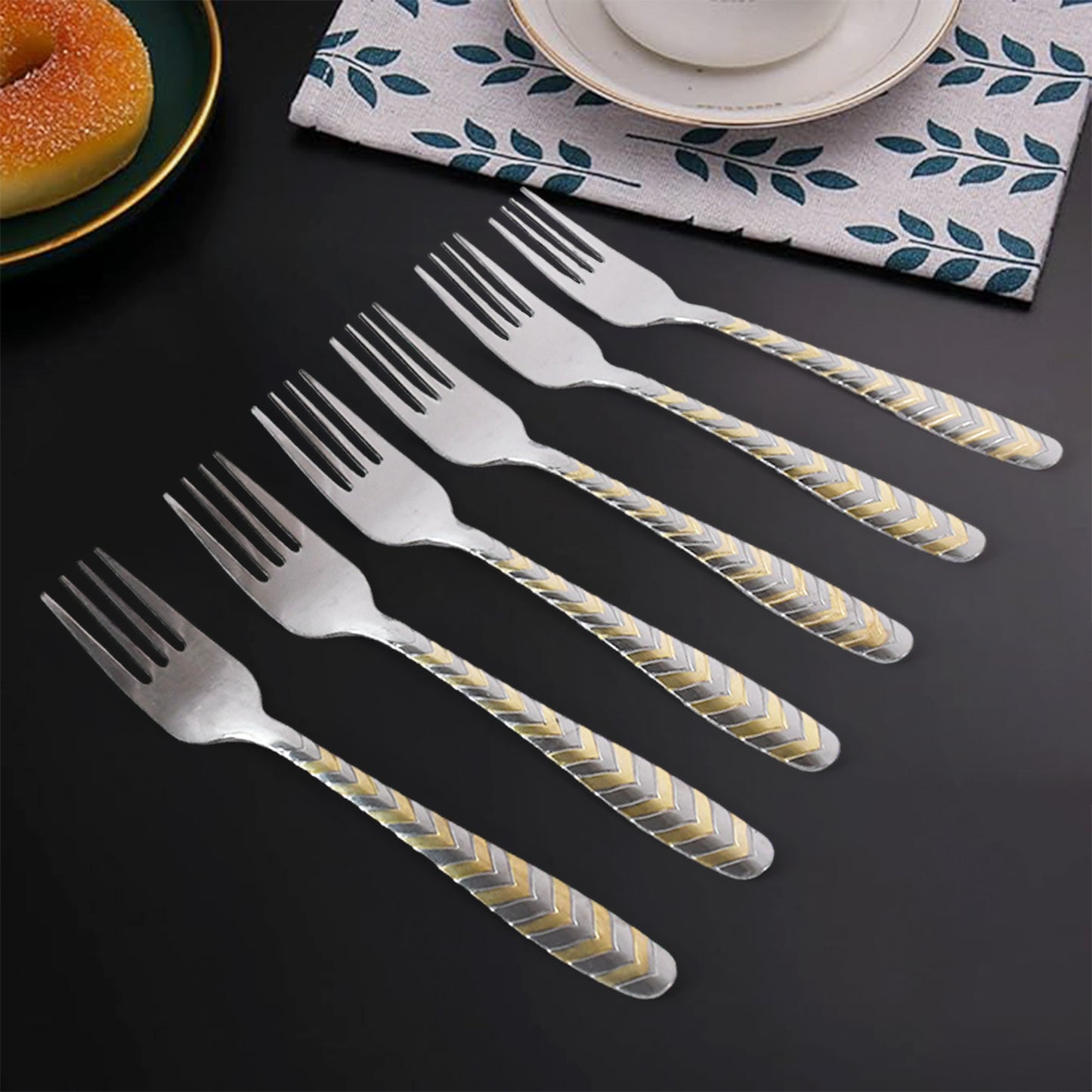6 Pcs Stainless Steel Dining Forks - Elegant Golden Zig-Zag Handle - Happy Price - Image 2
