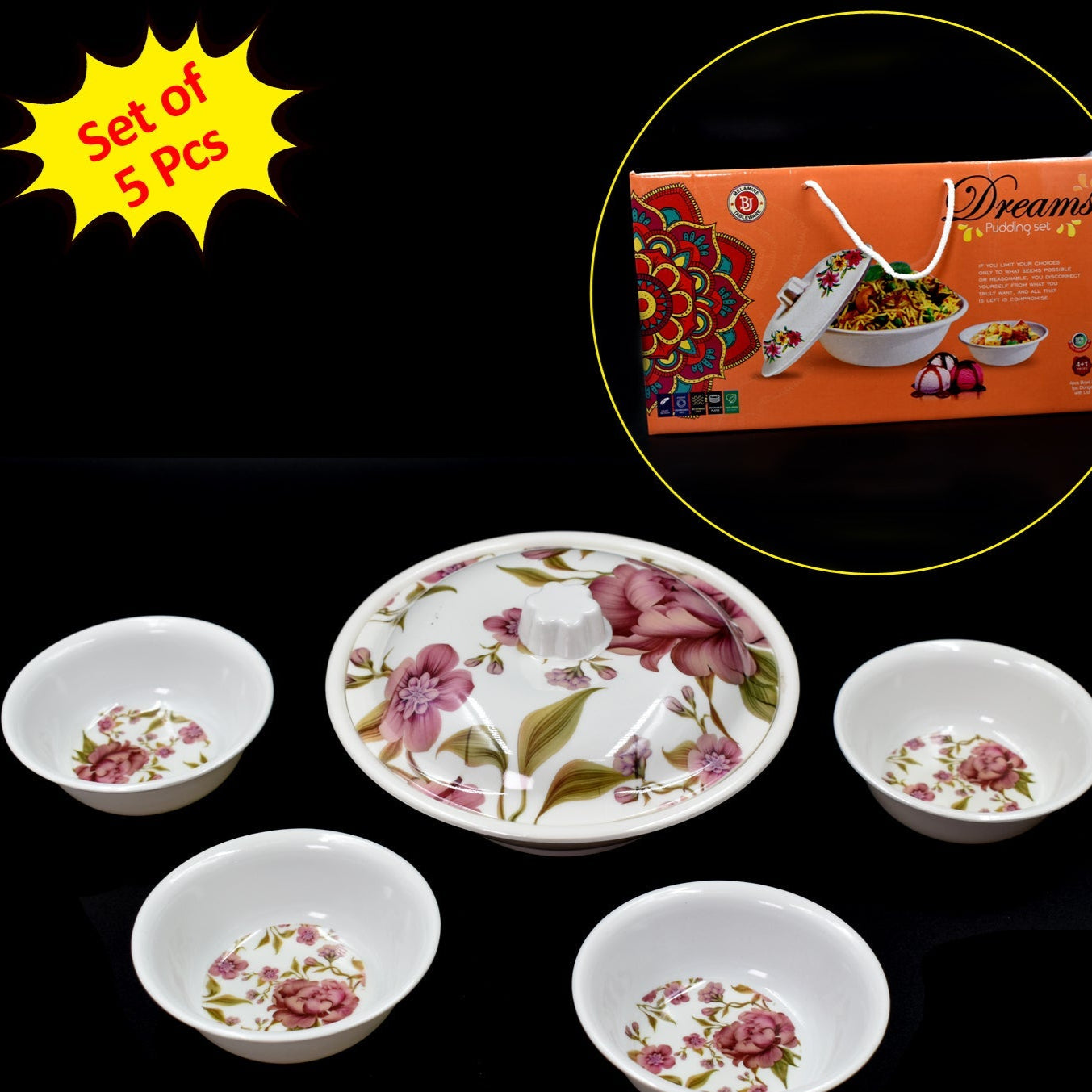 2738 5 Pc Pudding Set Used As A Cutlery Set For Serving Food Purposes And Sweet Dishes And All In All Kinds Of Household And Official Places Etc. - Happy Price - Image 1