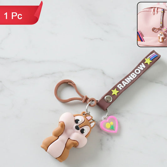 Cute Animal Silicone Keychain with Rainbow Strap - 1 Pc - Happy Price - Image 1