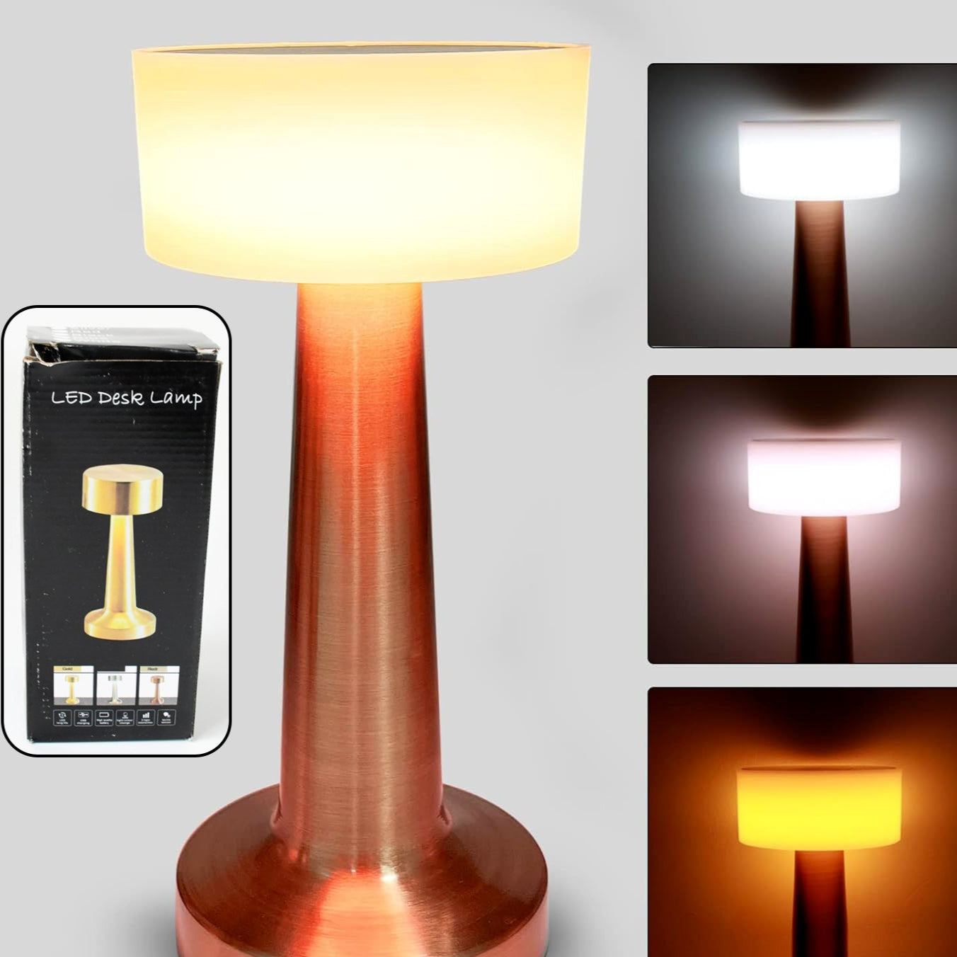 Portable LED Table Lamp with Touch Control, USB Rechargeable, 3 Color Modes, Dimmable Brightness - 1 Pc - Happy Price - Image 1