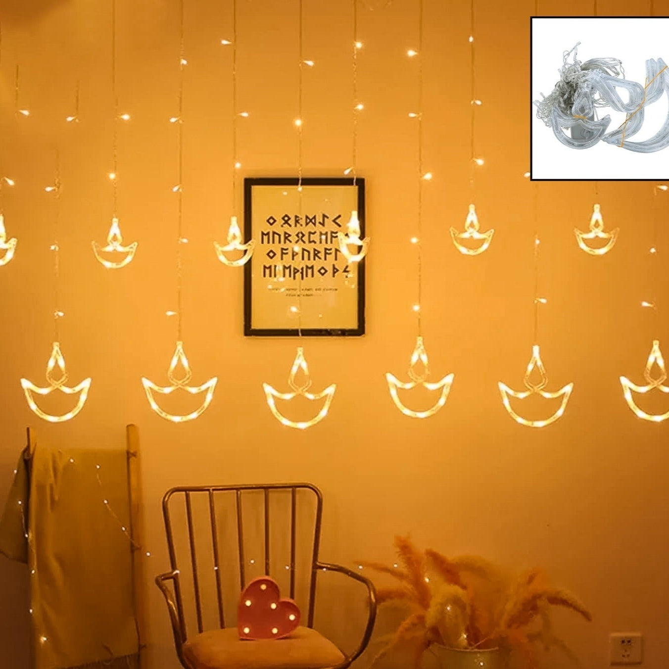 12 Diya String Lights for Window Decoration - Warm White - Happy Price - Image 1