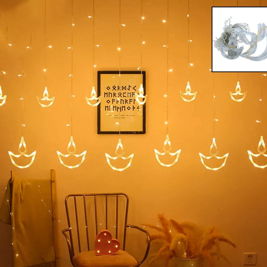 12 Diya String Lights for Window Decoration - Warm White - Happy Price - Image 1