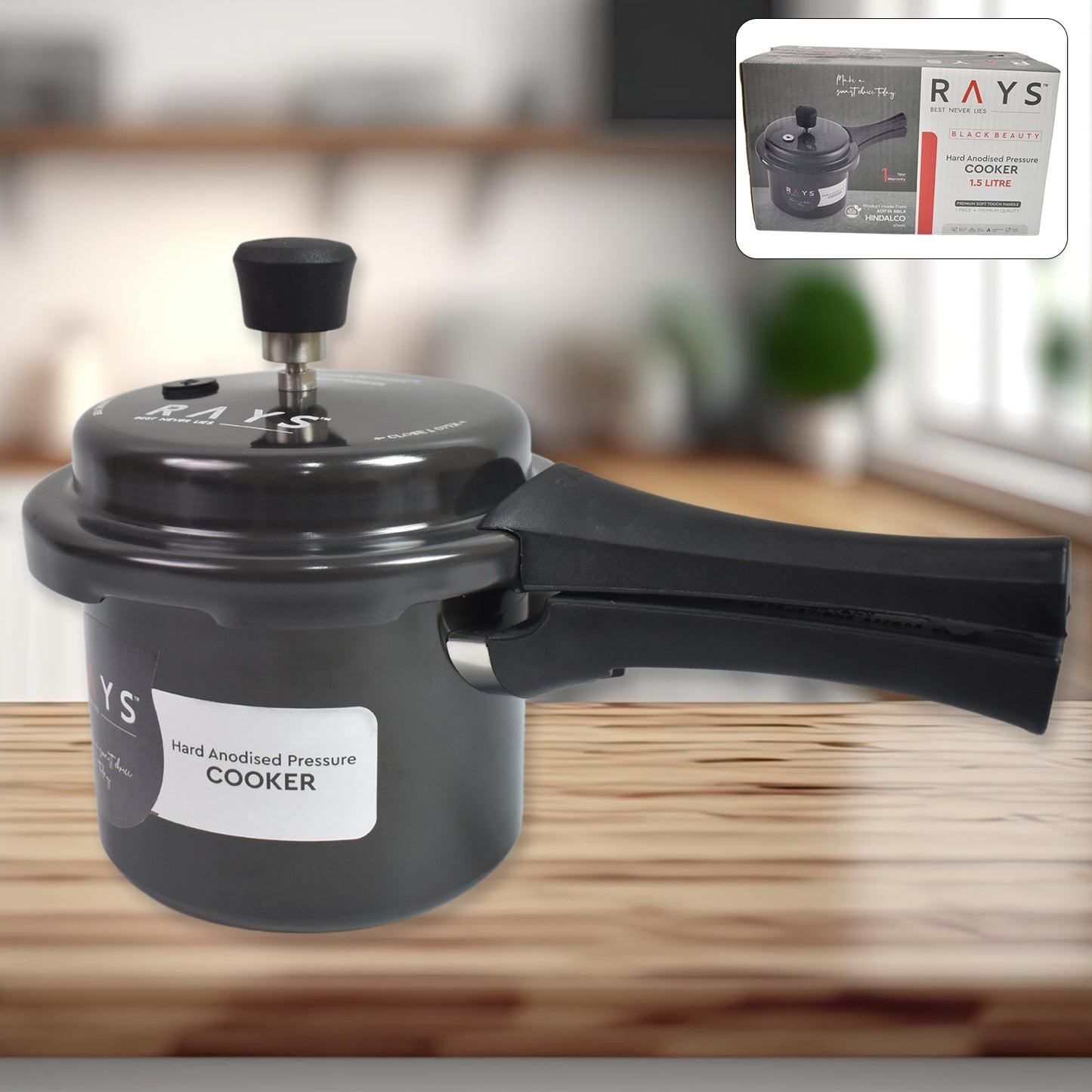 Aluminium Rays Black Beauty Pressure Cookers With Outer Lid (1.5 Litres) - Happy Price - Image 2