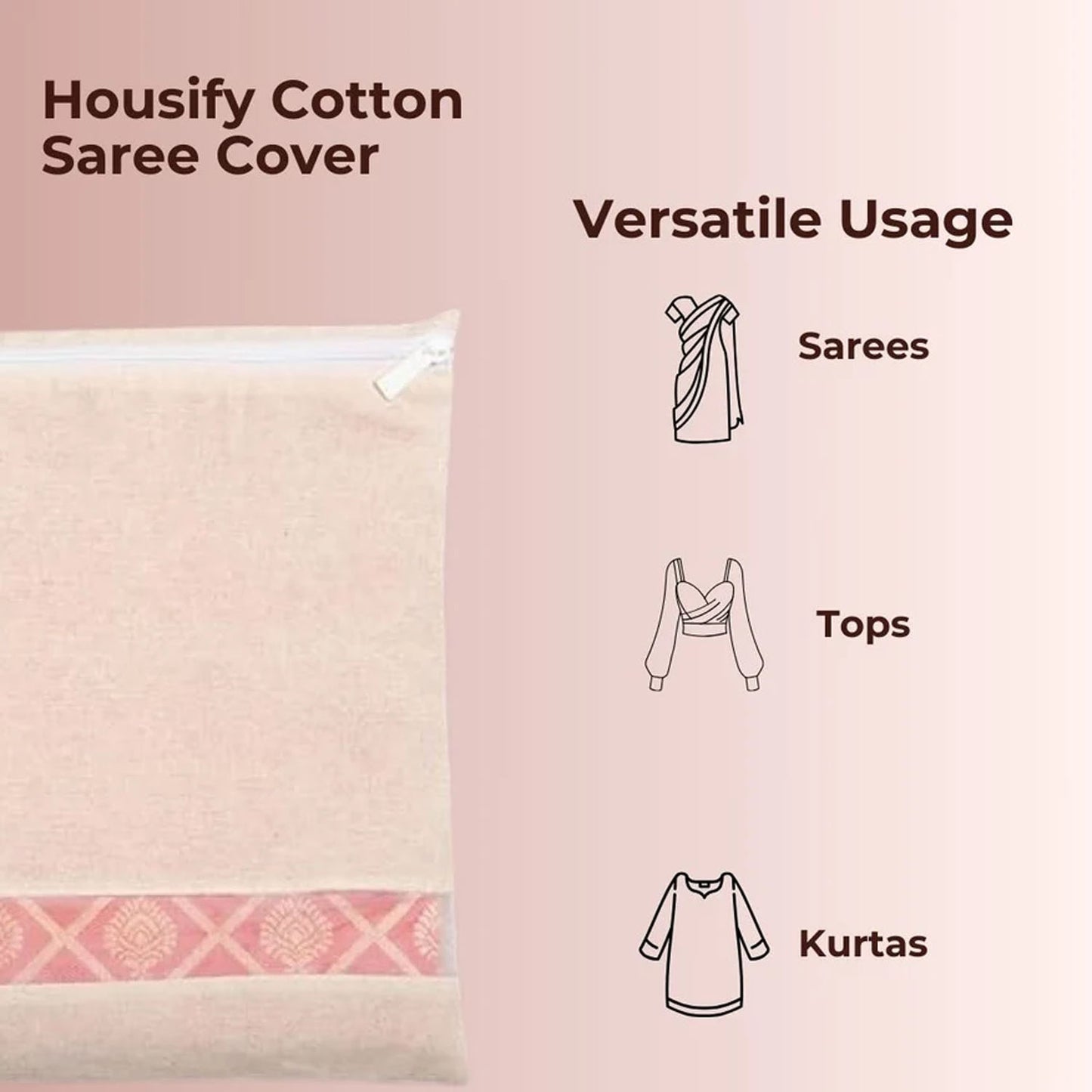 Zip Closure Saree Storage Bag - 1 Pc Fabric Organizer for Wardrobe & Travel - Happy Price - Image 3