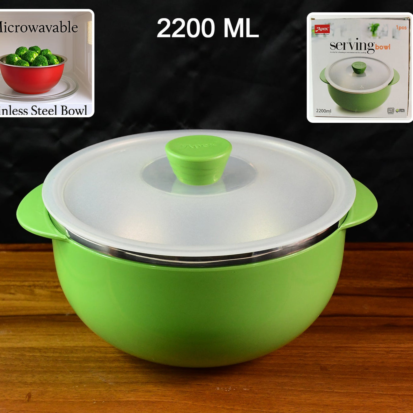 Apex 2200ml Microwave-safe Plastic Serving Bowl With Lid (1 Pc) - Happy Price - Image 1