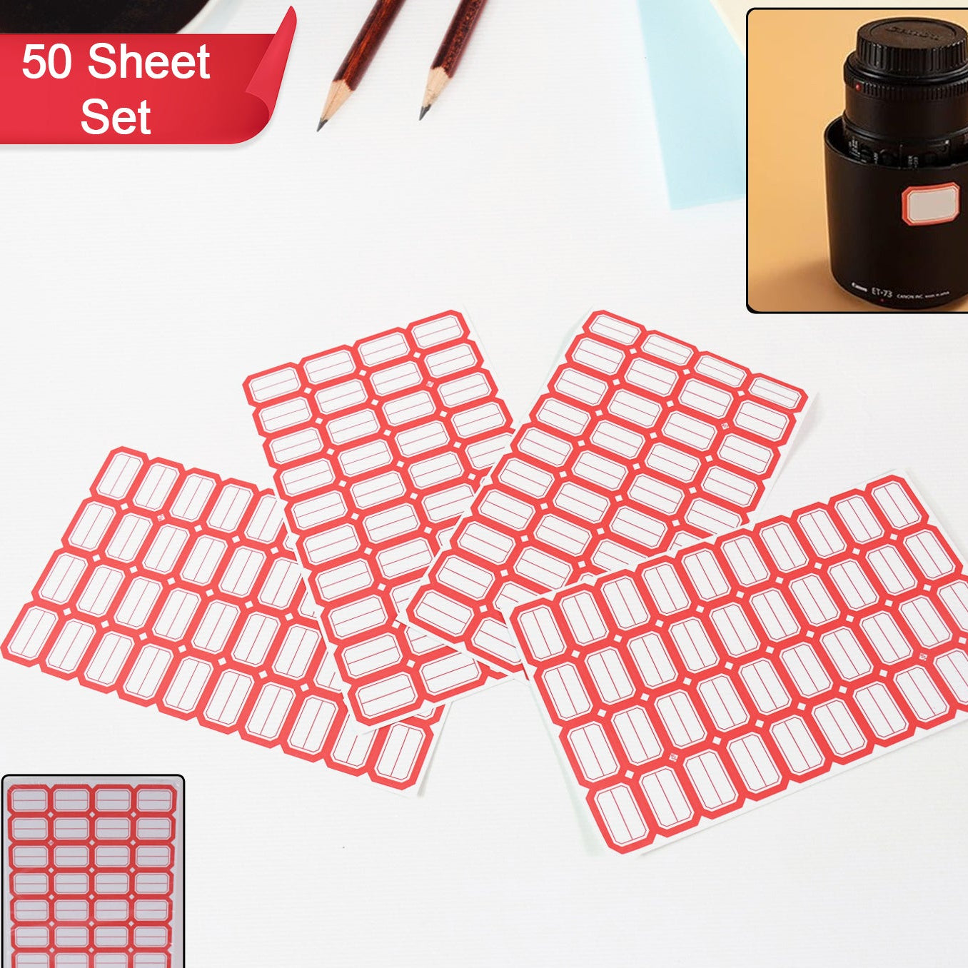 Multipurpose Blank Label Stickers with Red Border - 50 Sheets - Happy Price - Image 1
