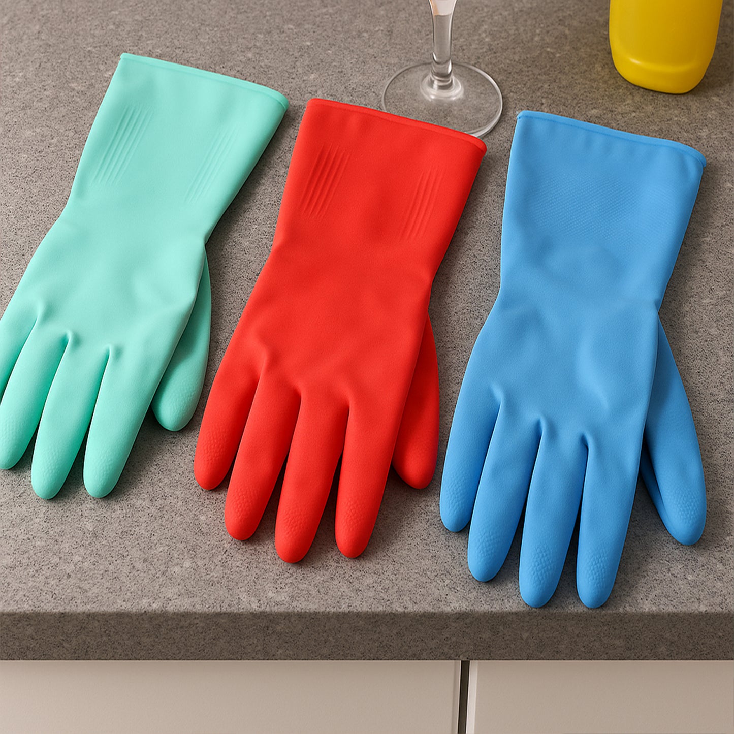 Long Cuff Rubber Cleaning Gloves - 1 Pair, Assorted Colors - Happy Price - Image 6