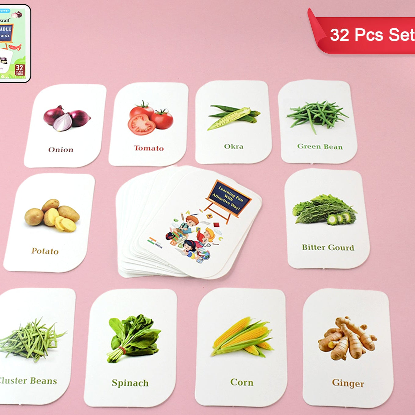 Kidkraft 32-piece Educational Vegetable Flash Cards Set - Happy Price - Image 1