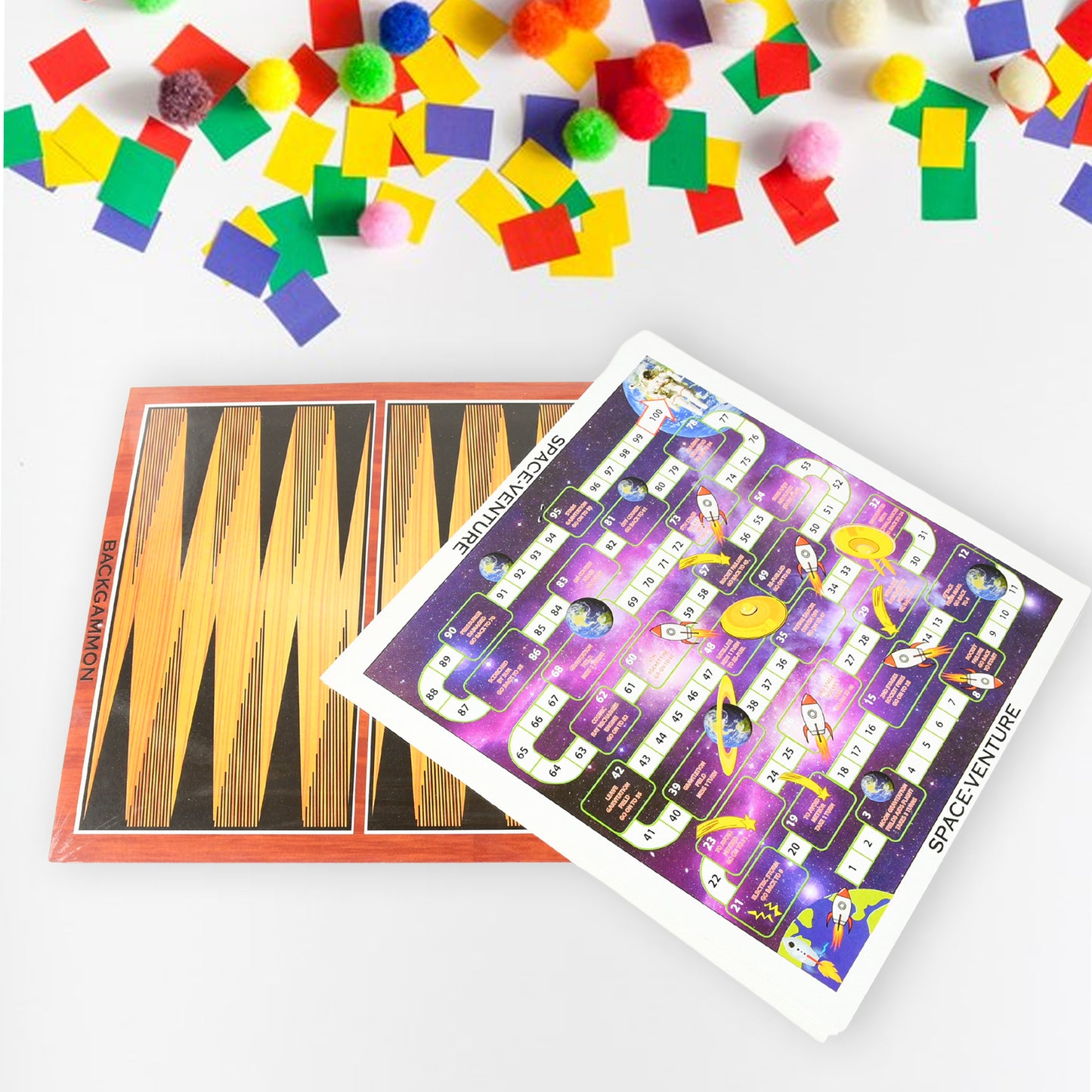 3 In 1 Family Board Game Chess Snakes  Ladders Ludo Tic-tac-toe Checkers Travel Bingo Football Space Venture Steeplechase Set For Kids - Happy Price - Image 3