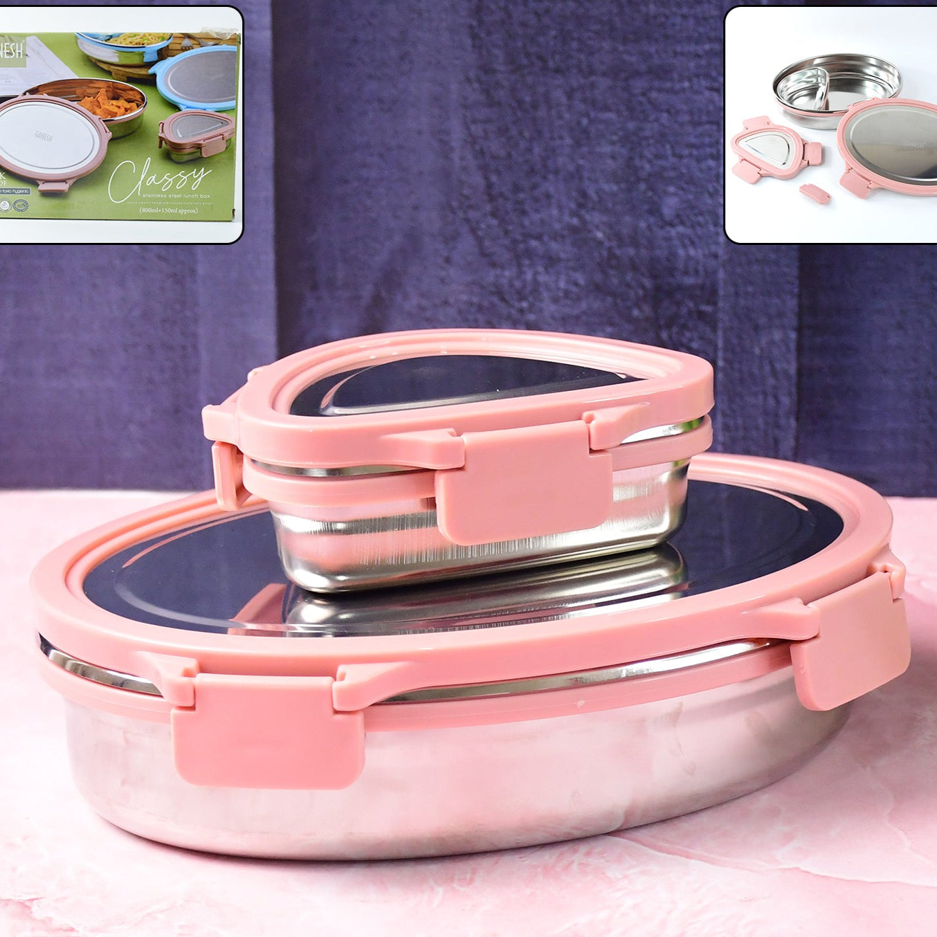 Ganesh Classy 2-piece Stainless Steel Lunch Box Set - Happy Price - Image 1