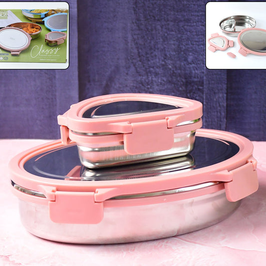 Ganesh Classy 2-piece Stainless Steel Lunch Box Set - Happy Price - Image 1