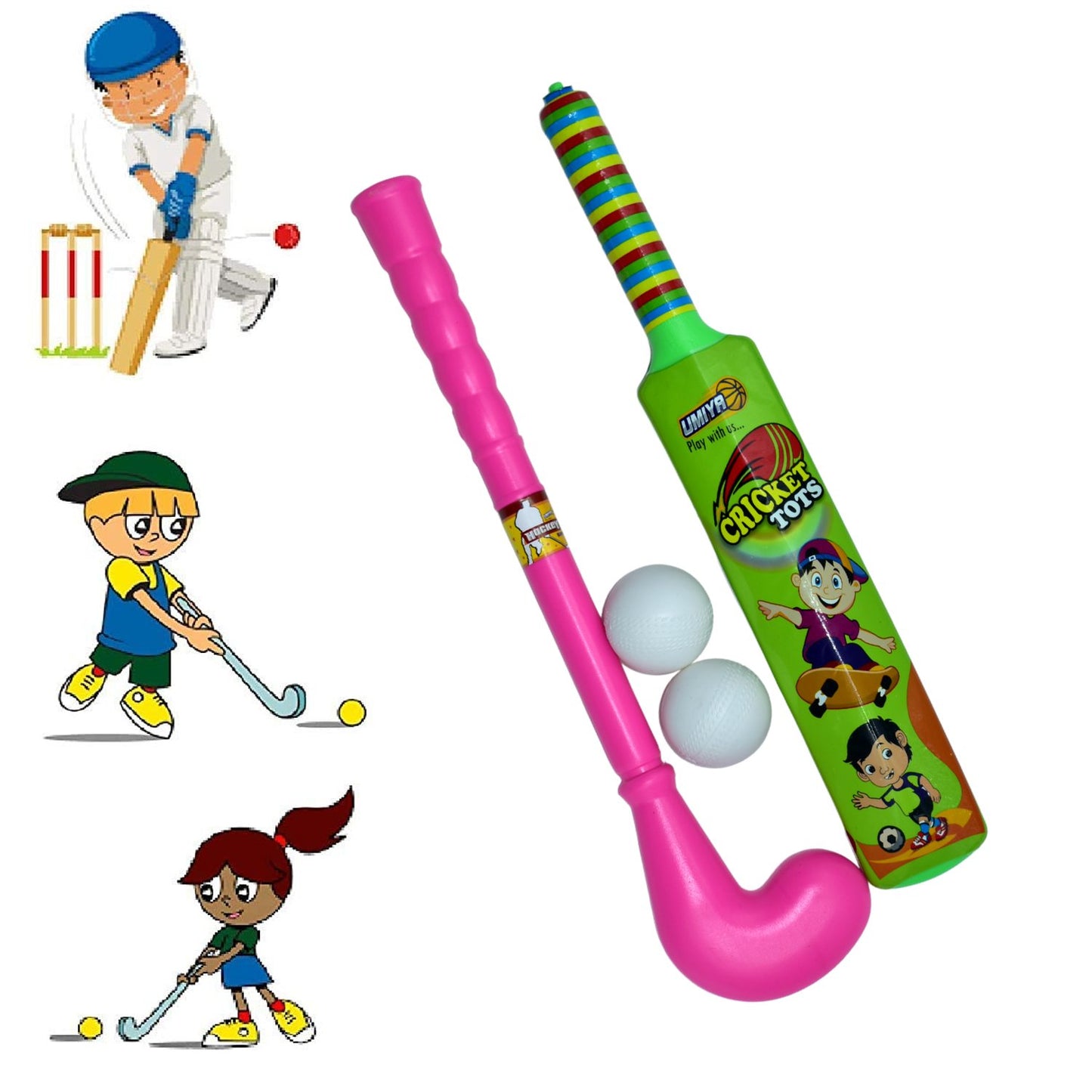 Combo Of Light Weight Plastic Bat Ball  Hockey For Kids Boys Indoor Outdoor Play - Happy Price - Image 5