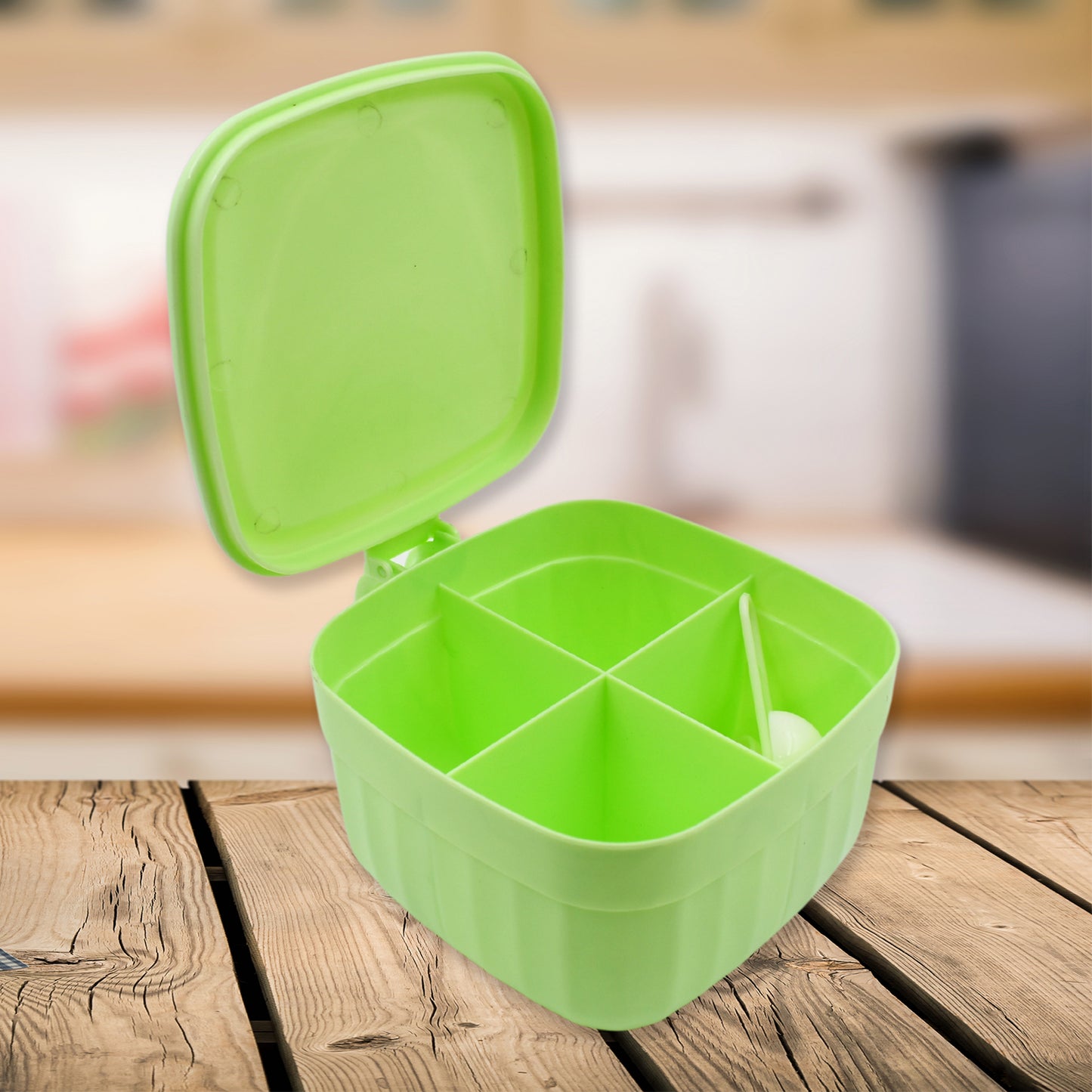 Multipurpose Dry Fruit Set Chocolate Snacks Storage Box Masala Box For Home And Kitchen Airtight Dry Fruit Plastic Storage Container Tray Set With Lid  4 Compartment 4 Spoon Container For Sweets Chips Cookies  (1 Pc) - Happy Price - Image 2