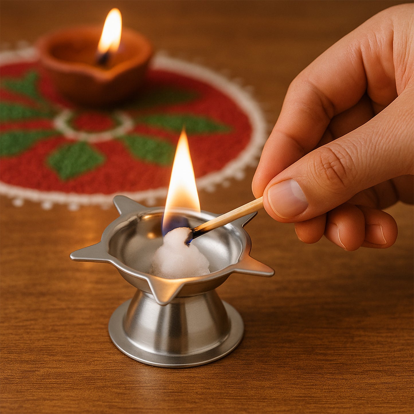 Stainless Steel Lotus Diya - 1 Piece Traditional Oil Lamp for Puja - Happy Price - Image 6