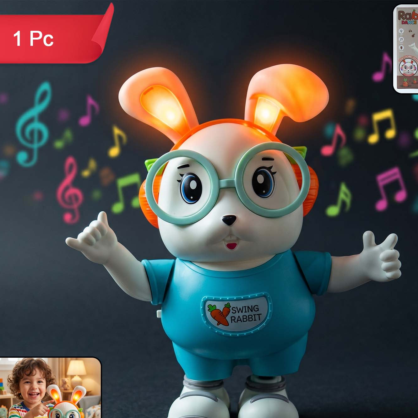 Swing Rabbit Musical Dancing Toy With Light-up Ears (1 Pc)
