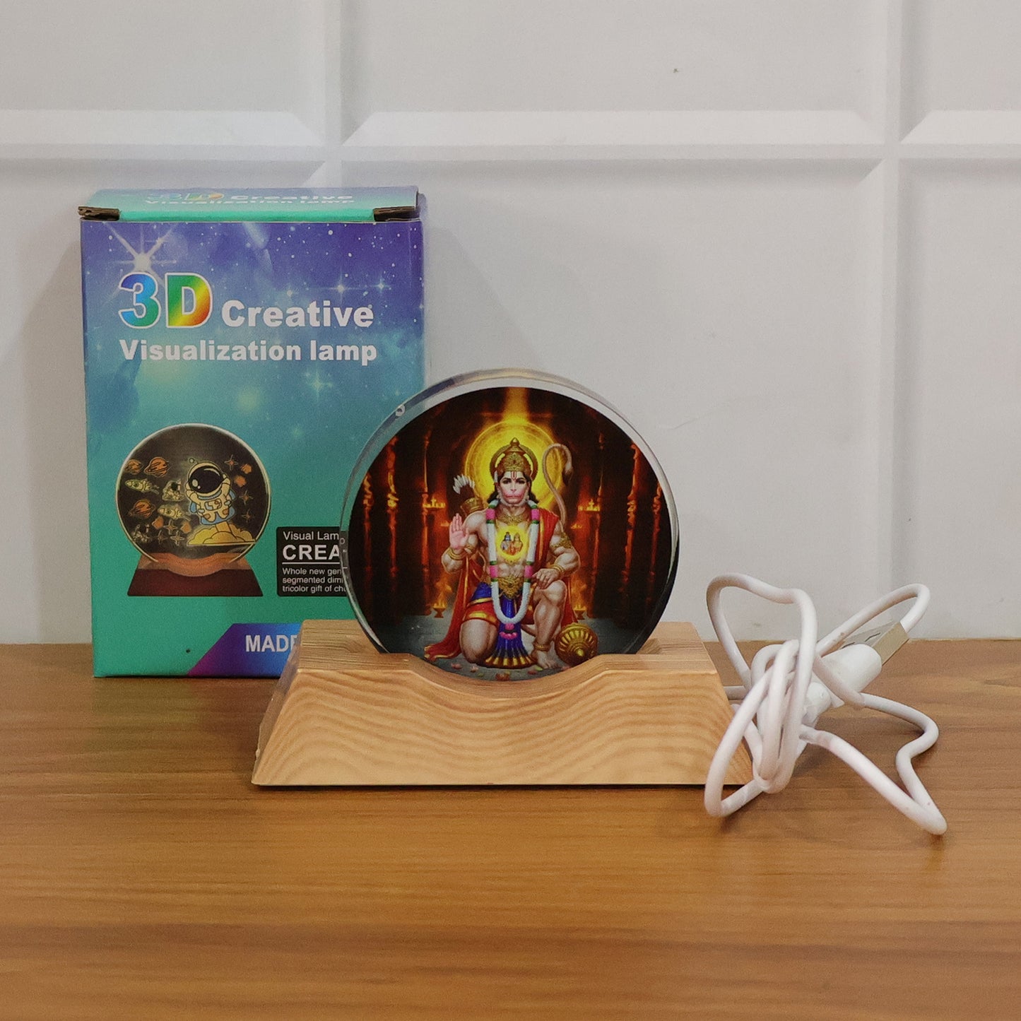 3D Hanuman Ji LED Night Lamp with Wooden Base - USB Powered - Happy Price - Image 7