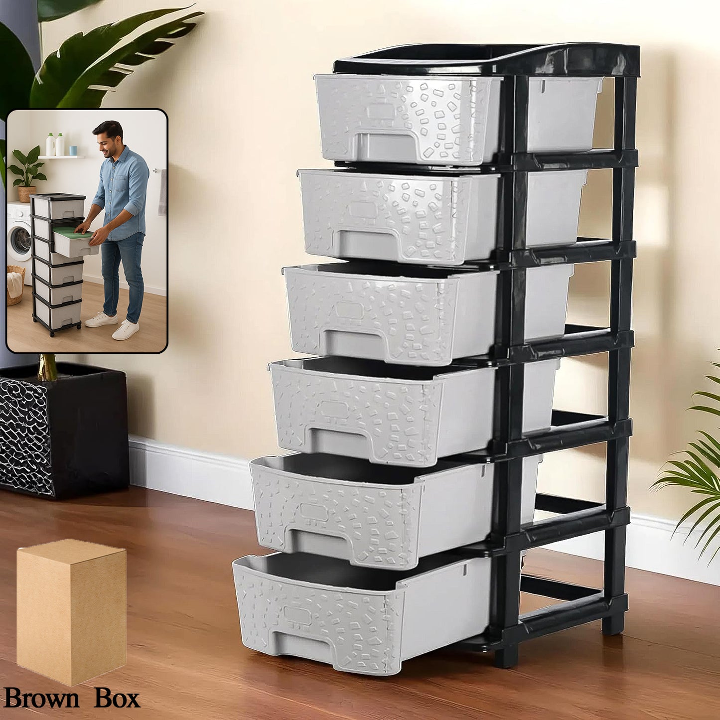 6-layer Heavy-duty Plastic Drawer Organizer Cabinet With Stone Texture Drawers - Happy Price - Image 7