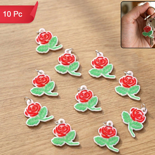 Rose Flower Design Bag Charm Keychain Set (10 Pc)