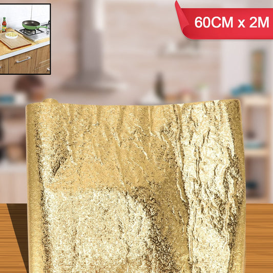 Golden Aluminum Foil Kitchen Sticker - 60cm x 2m, Oil & Waterproof - Happy Price - Image 1