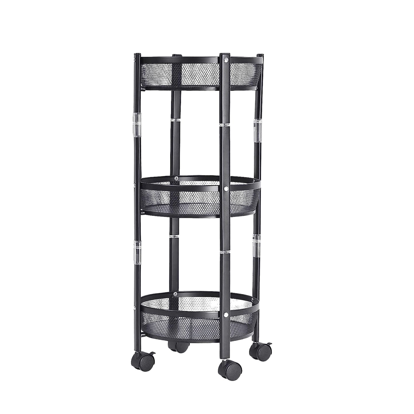 3-layer Round Metal Mesh Utility Storage Trolley With Wheels - Happy Price - Image 2
