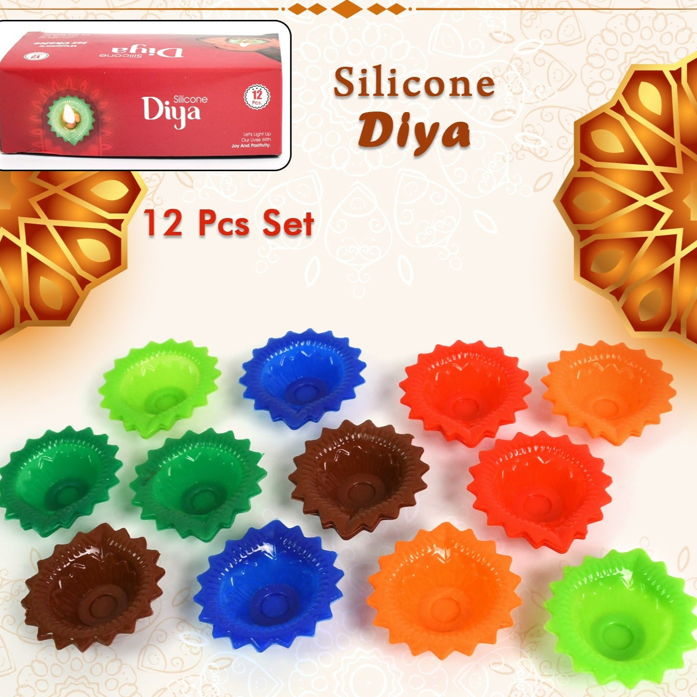 Silicone Diya For Diwali Attractive Design Colourful Diya Combo (12 Pcs Set) - Happy Price - Image 1