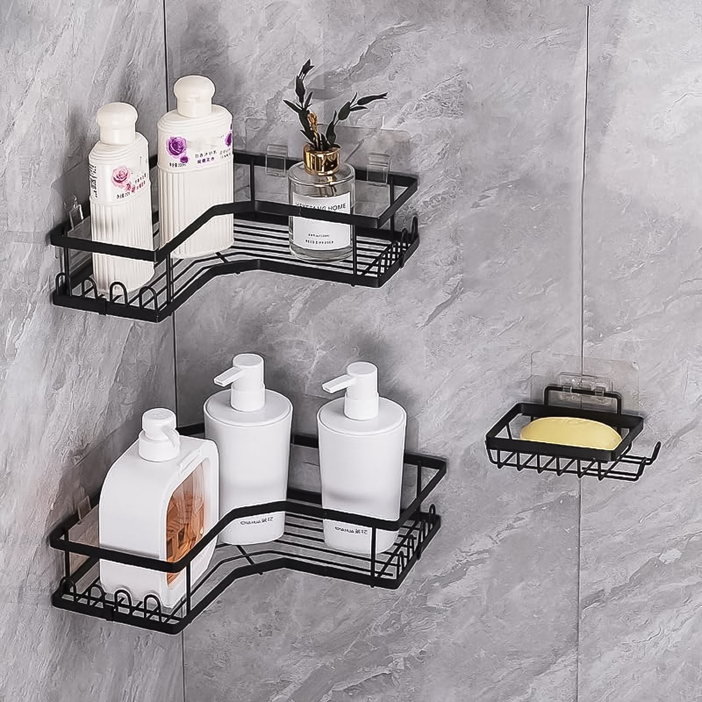 Iron Corner Shelf Organizer with Adhesive Backing (2 Pc Set) - Happy Price - Image 3