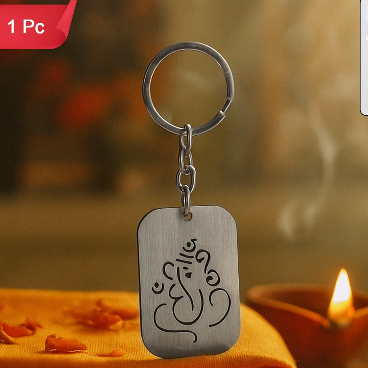 Ganesh Motif Metal Keychain - 1 Pc - Happy Price - Image 1
