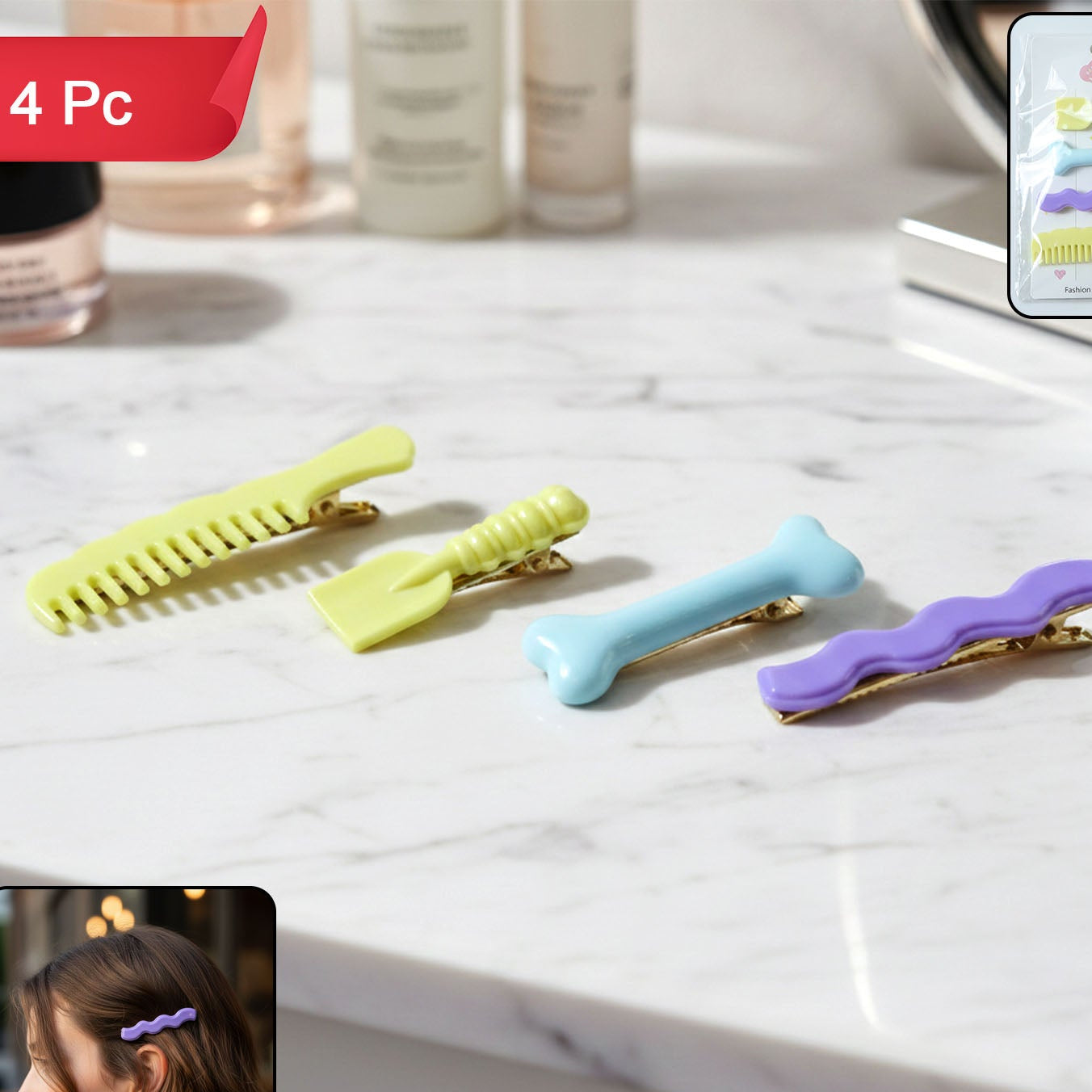 4 Pc Decorative Alligator Hair Clips for Girls & Women - Cute Styling Pins - Happy Price - Image 1