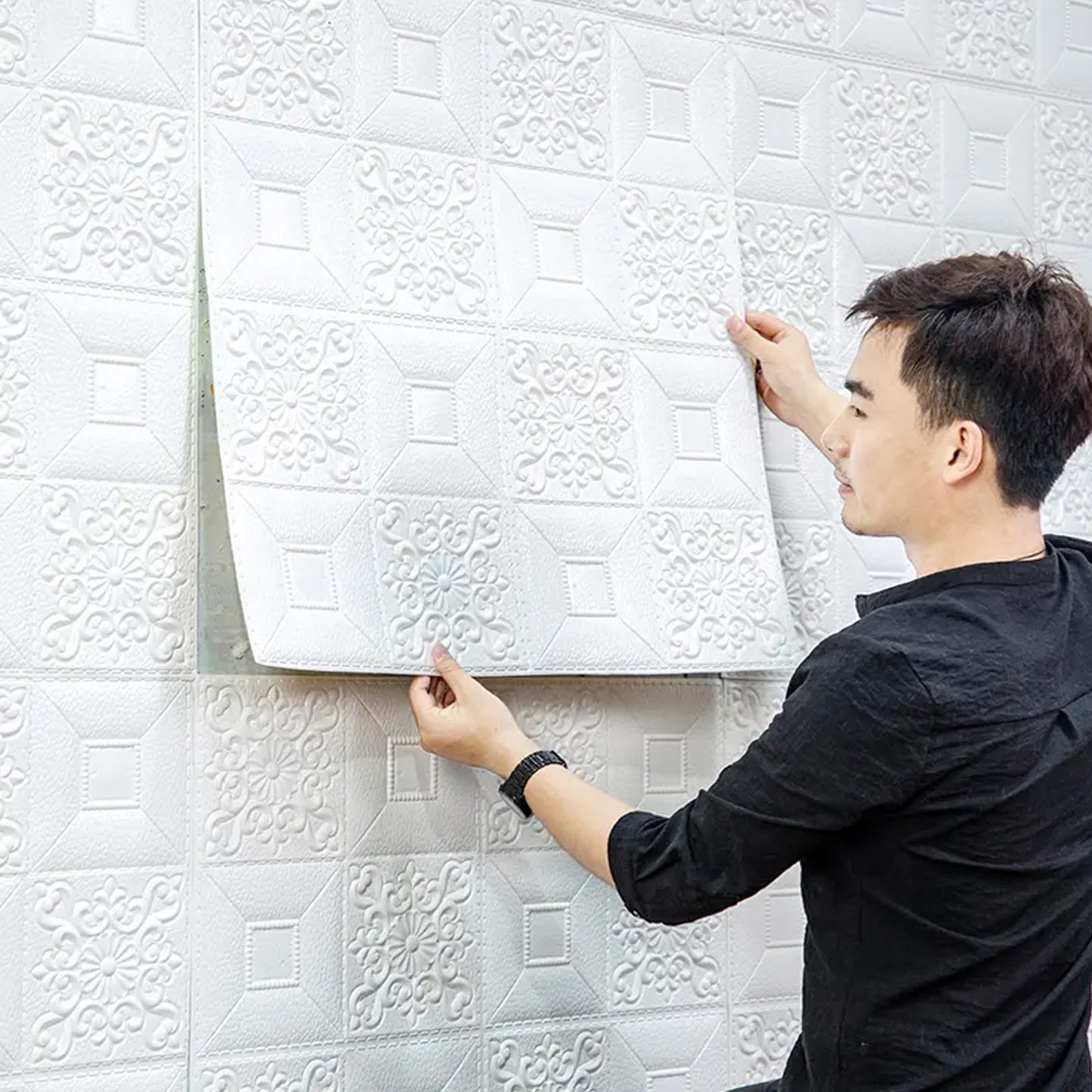 Wallpaper 3d Foam Wallpaper Sticker Panels I Ceiling Wallpaper For Living Room Bedroom I Furniture Door I Foam Tiles (Square Design) - Happy Price - Image 2